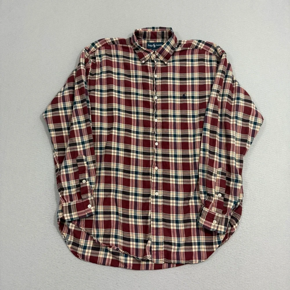 Vintage Polo Ralph Lauren Button Down Shirt Large Maroon Blaire Plaid Preppy